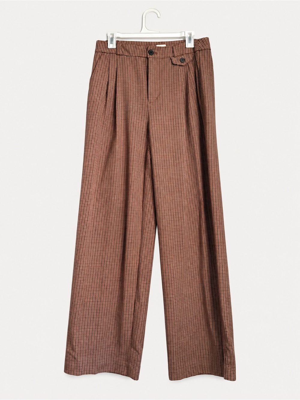 a new day Men's Wide-Leg Brown Micro-Check Dress Pants
